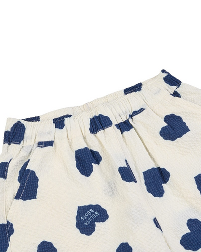 [SET] Blue Heart Pattern Polysucker Shirt & Shorts