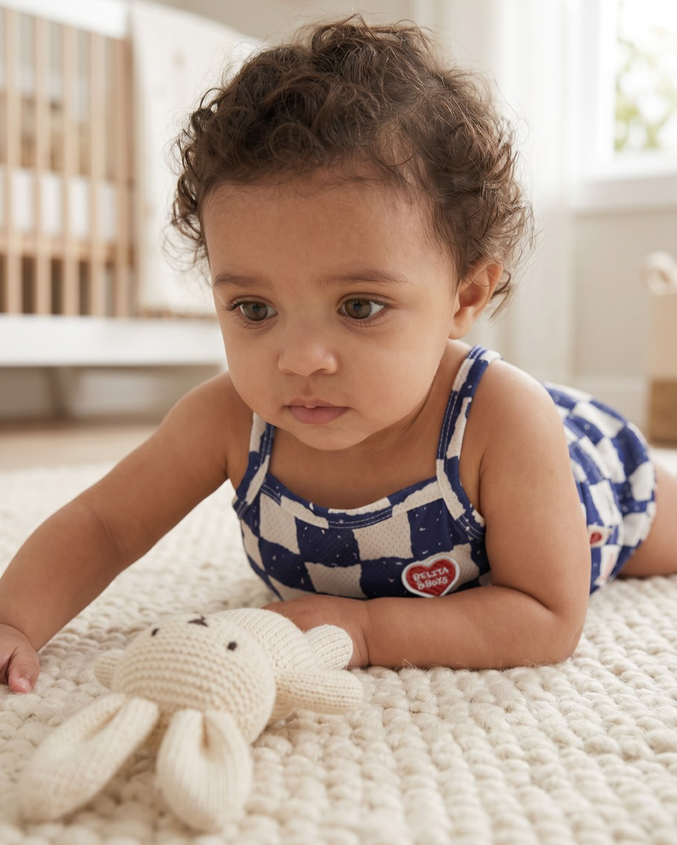 [BABY SET] Blue Checkerboard Mesh Sleeveless Shorts
