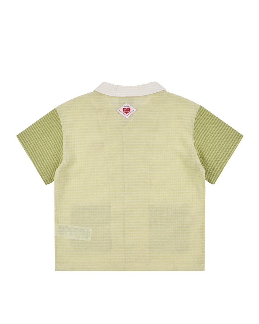 [SET] Green Color Block Polysucker Shirt & Shorts