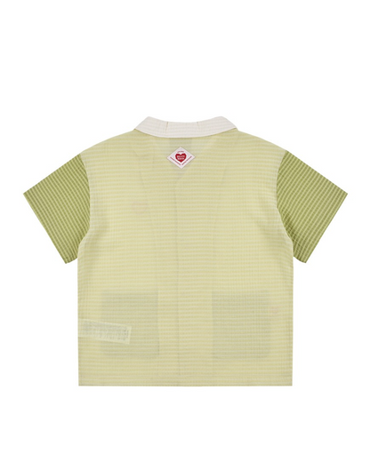 [SET] Green Color Block Polysucker Shirt & Shorts