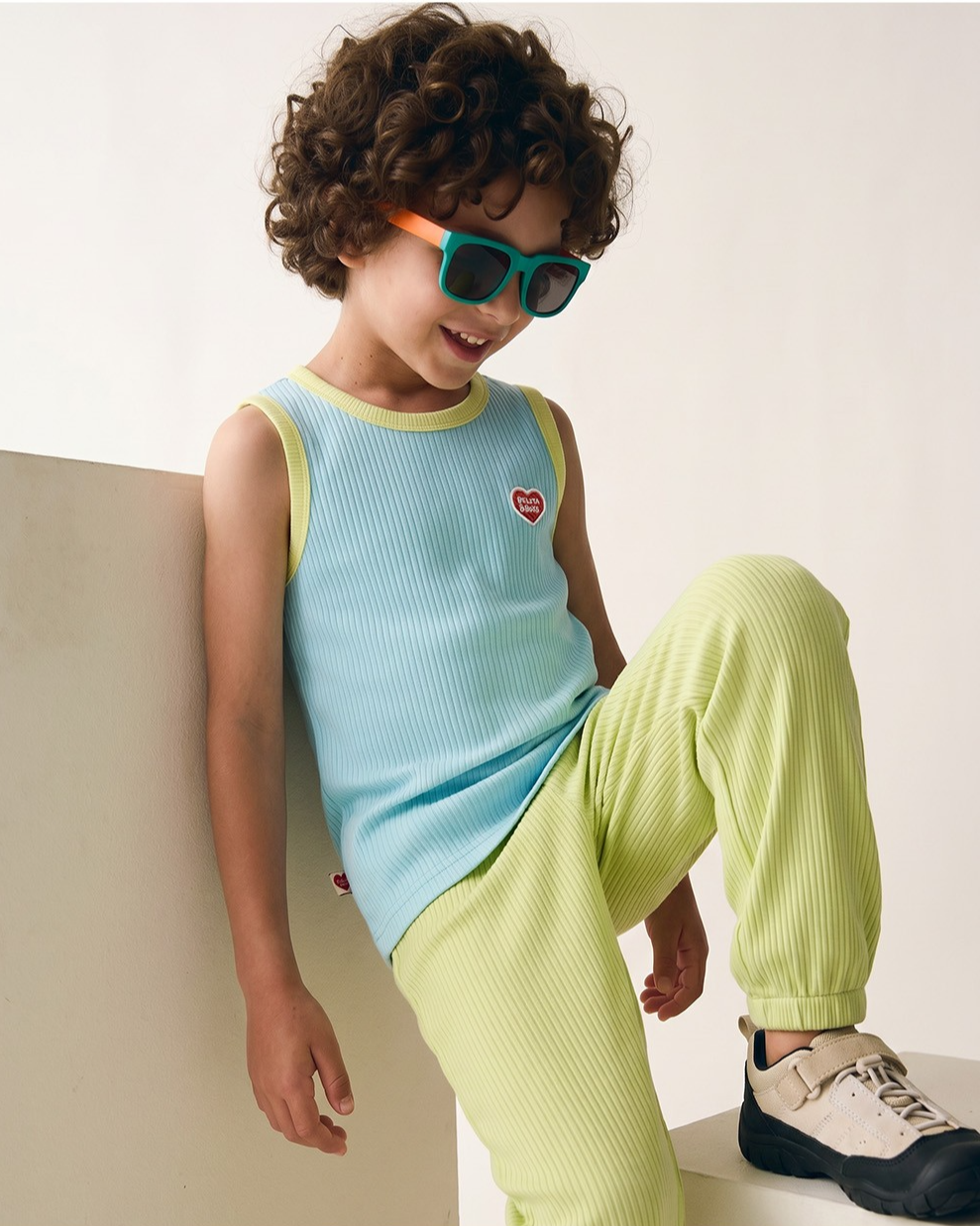 [SET] Light Blue BB Heart Two-Tone Sleeveless One Mile