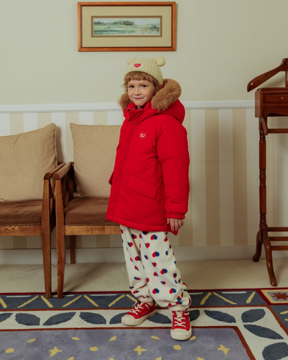 Red Duck Down Fur Hooded Taslan Jumper