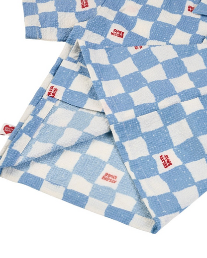 [SET] Light Blue Checkerboard Polysucker Shirt & Shorts