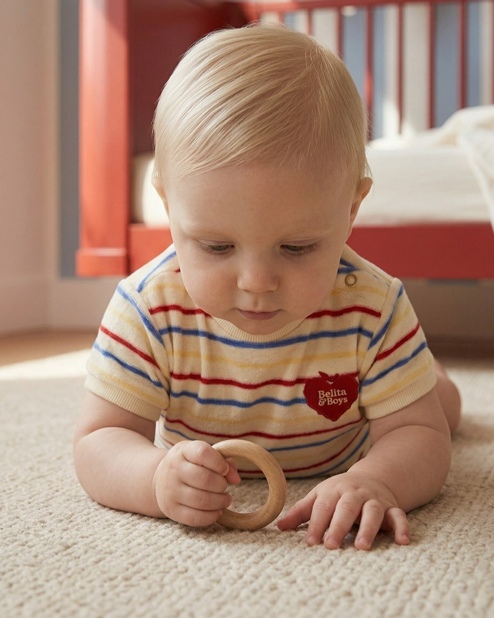 [BABY SET] Cream Bubble Apple Multi Stripe Terry Shorts