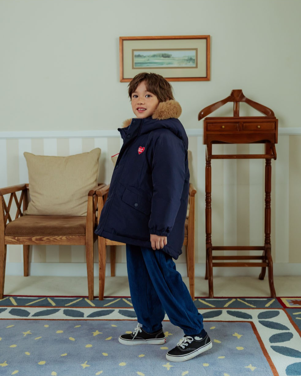 Navy Duck Down Fur Hooded Taslan Jumper