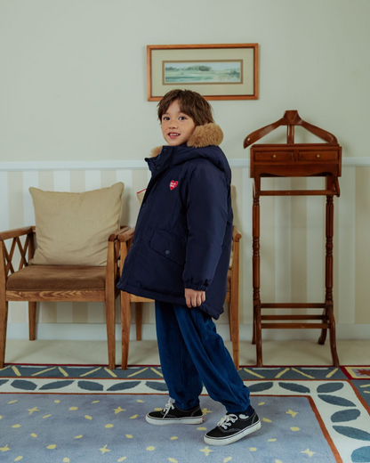 Navy Duck Down Fur Hooded Taslan Jumper