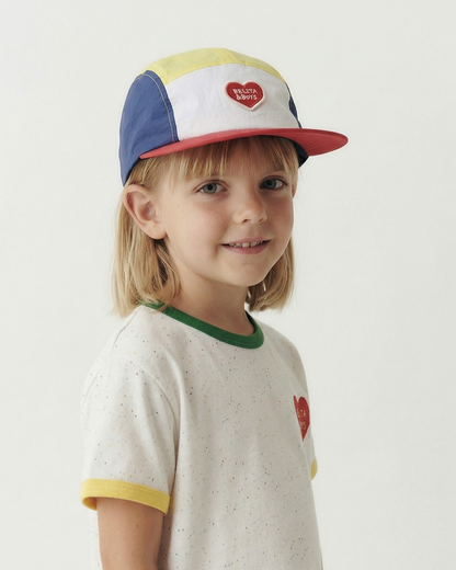 White BB Heart Color Block Mesh Camp Cap