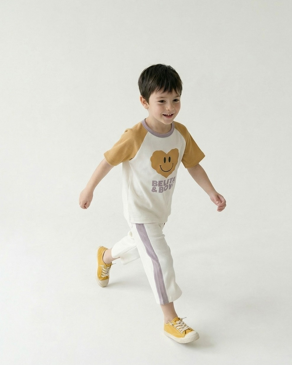 Cream BB Heart Side Line Waffle Crop Pants