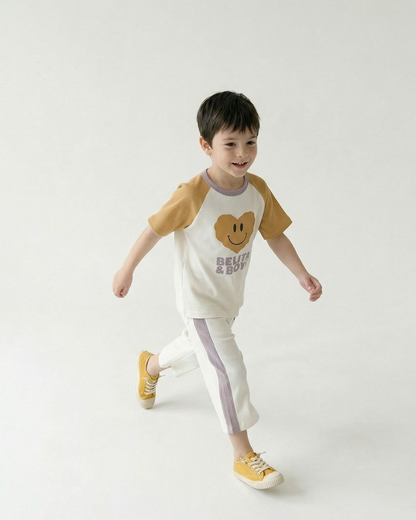 Cream BB Heart Side Line Waffle Crop Pants