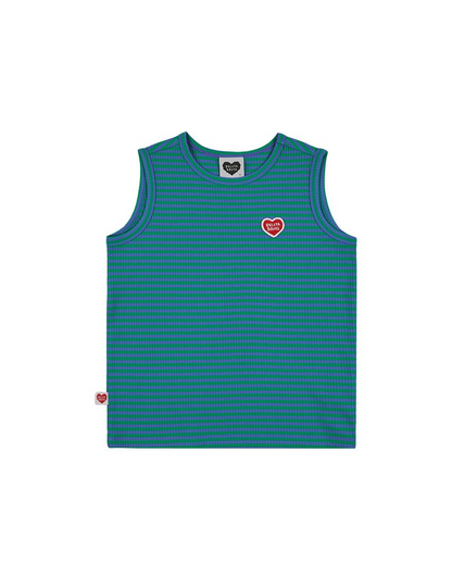 [SET] Green BB Heart Stripe Sleeveless Shorts