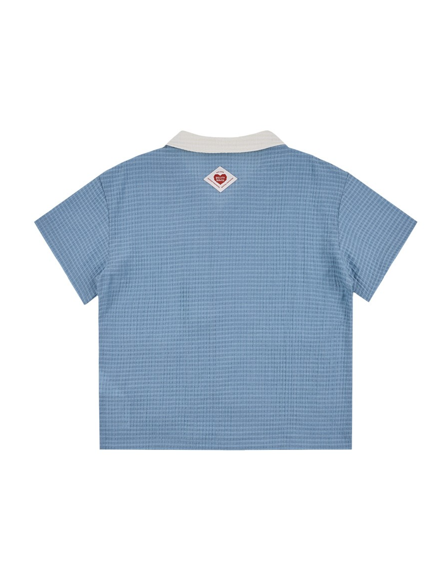 [SET] Light Blue Color Block Polysucker Shirt & Shorts