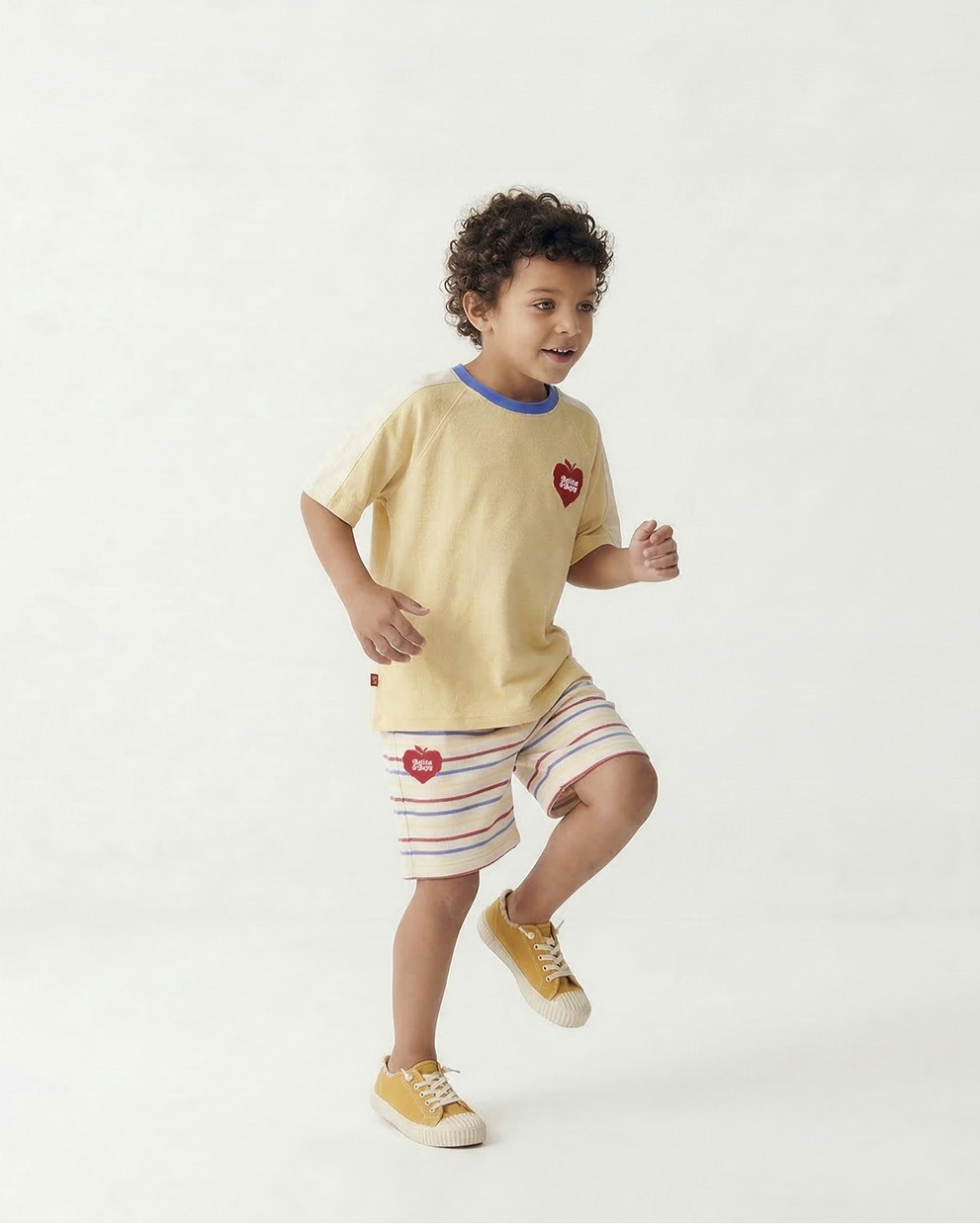 Cream Bubble Apple Rainbow Stripe Terry Shorts