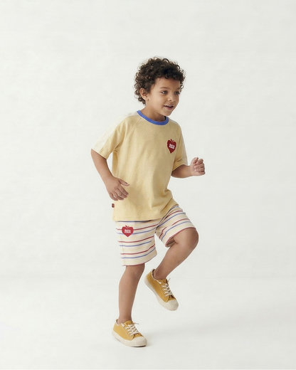 Cream Bubble Apple Rainbow Stripe Terry Shorts