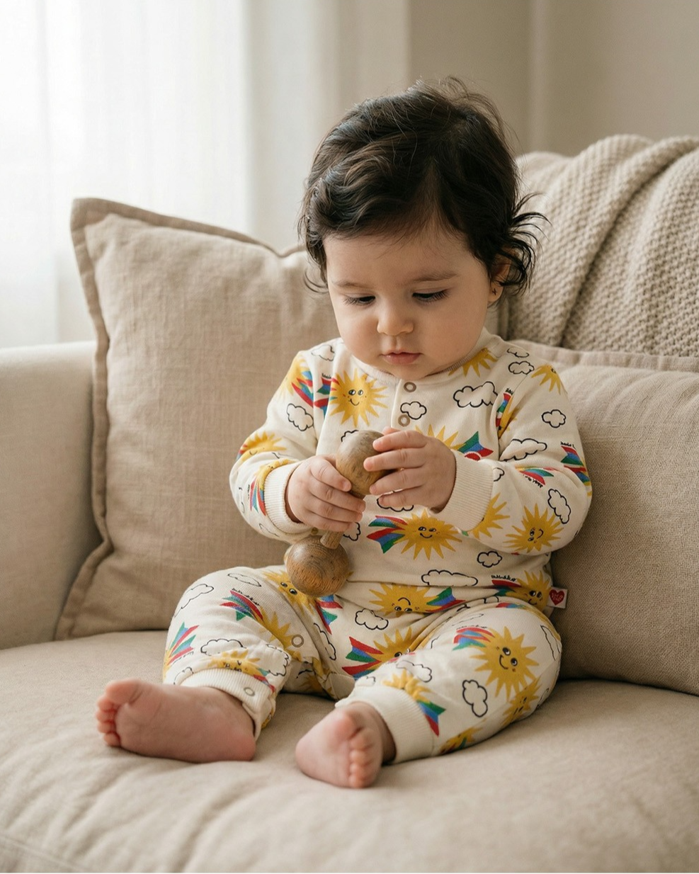 BABY Cream Sun Pattern Jumpsuit