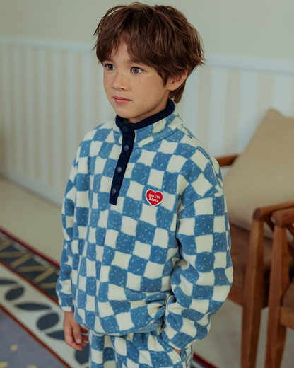 [SET] Light Blue Checkerboard Fleece High Neck Jogger