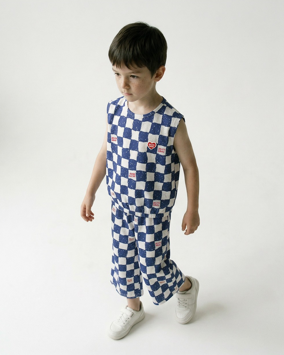 [SET] Blue Checkerboard Mesh Sleeveless Crop