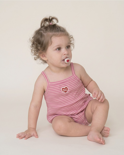 BABY GIRL Pink BB Heart Stripe Sleeveless Bodysuit
