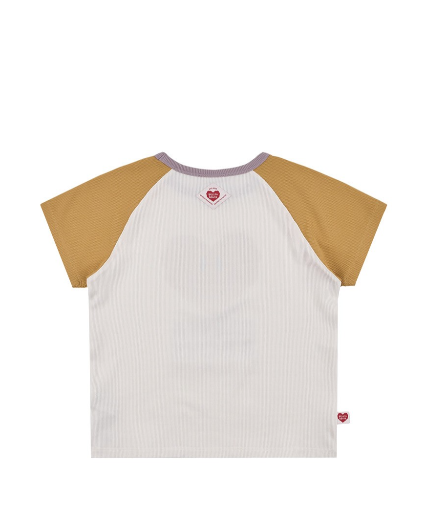Cream Smile Heart Color Block Waffle Short Sleeve