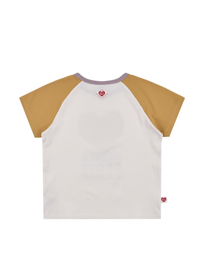Cream Smile Heart Color Block Waffle Short Sleeve