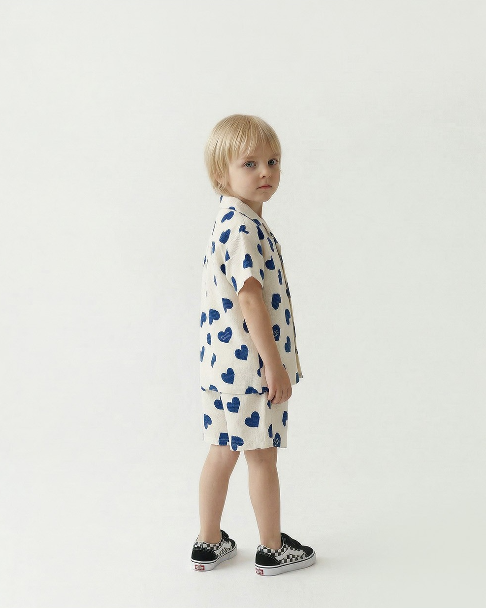 [SET] Blue Heart Pattern Polysucker Shirt & Shorts