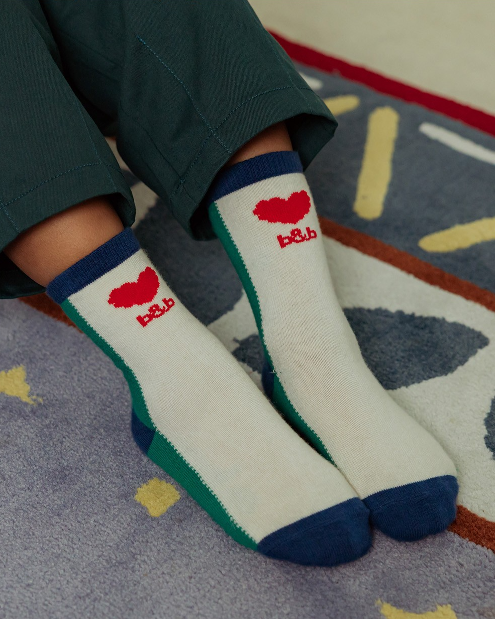 Light Green BB Heart Color Block Socks