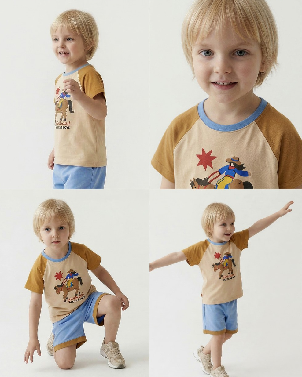 [SET] Beige Cowboy Color Block Shorts