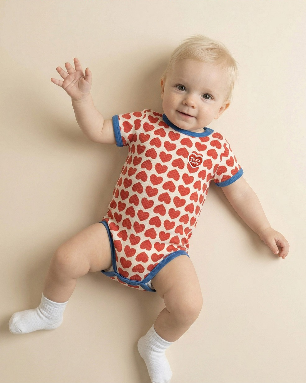 BABY Red BB Heart Pattern Short Bodysuit