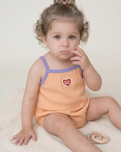 BABY GIRL Orange BB Heart Two-Tone Sleeveless Bodysuit