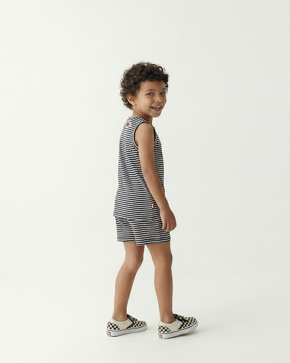 [SET] Navy BB Heart Stripe Sleeveless Shorts