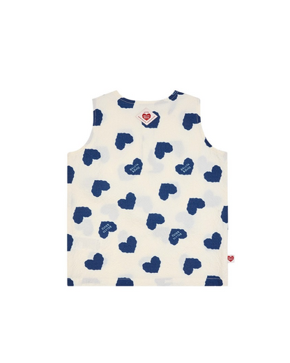 [SET] Blue Heart Pattern Polysucker Sleeveless Crop