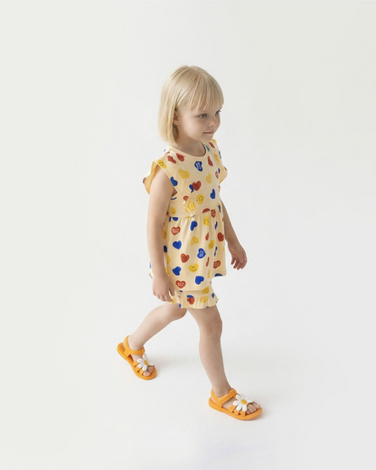 [GIRL SET] Light Yellow Smile Heart Pattern Blouse & Shorts