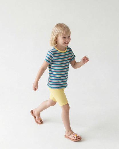 [SET] Light Yellow Colorful Stripe Short One Mile