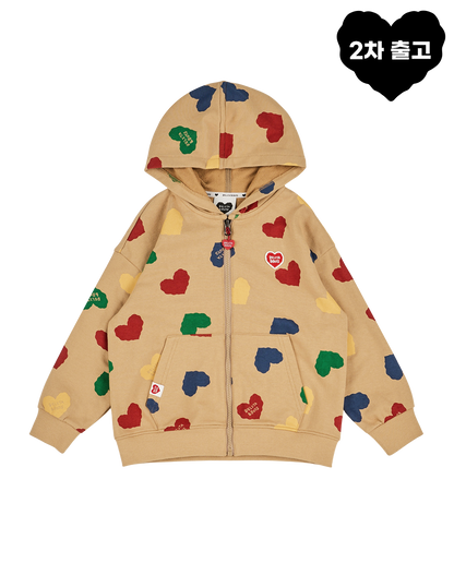 Camel BB Color Heart Pattern Zip Up Hood