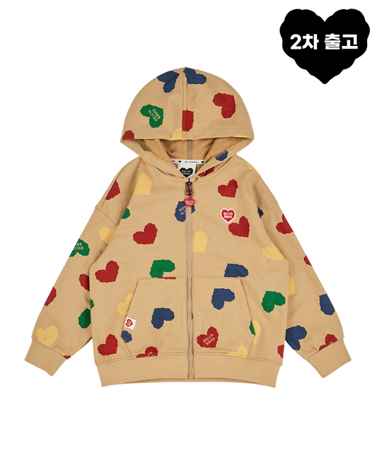 Camel BB Color Heart Pattern Zip Up Hood