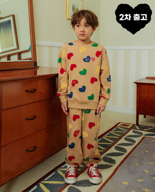 [SET] Camel BB Color Heart Pattern Jogger