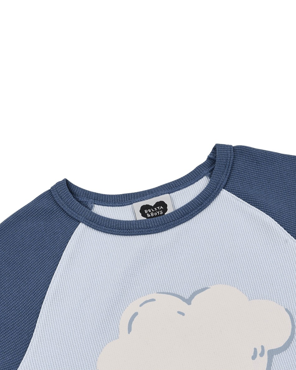 Light Blue Cloud Color Block Waffle Short Sleeve
