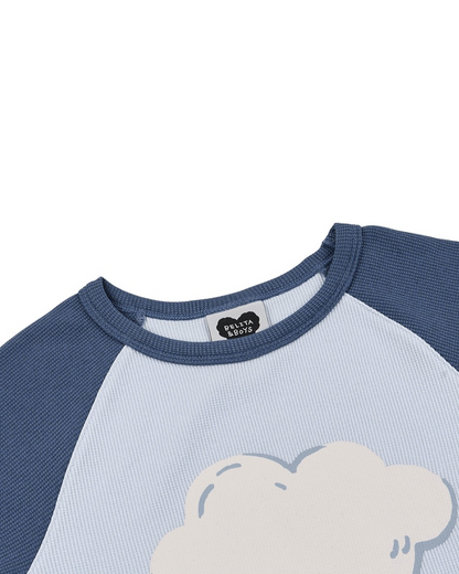 Light Blue Cloud Color Block Waffle Short Sleeve