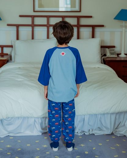 Blue Bus and Truck Color Block Raglan Mid Sleeve