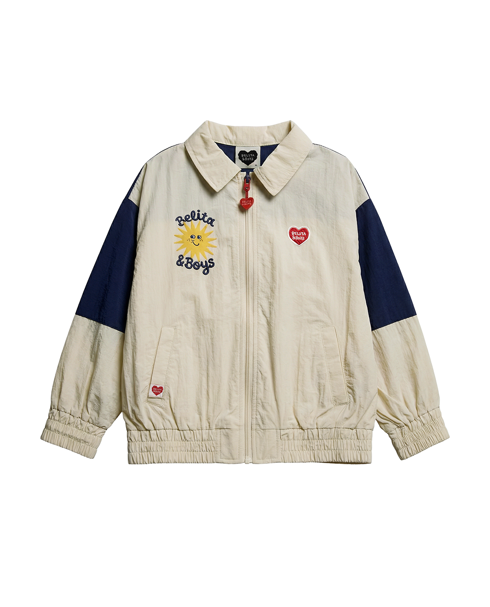 Cream Sun Color Block Collar Windbreaker