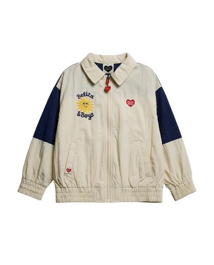 Cream Sun Color Block Collar Windbreaker