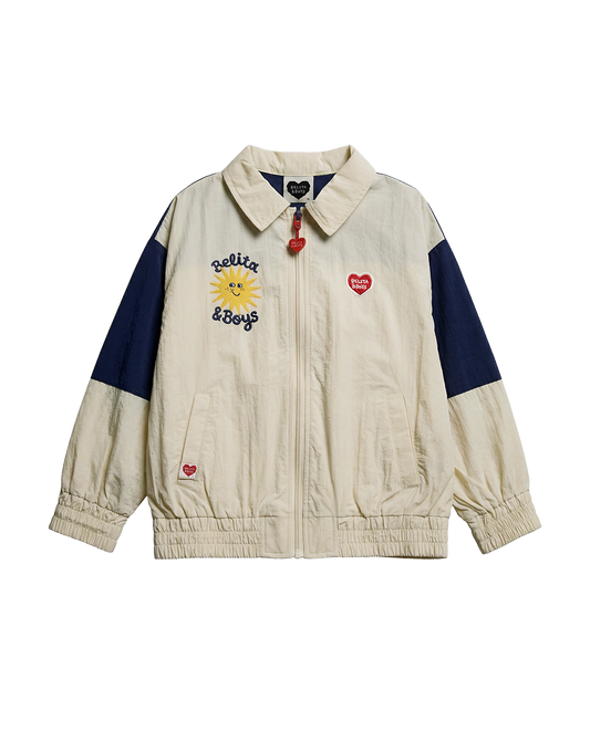 Cream Sun Color Block Collar Windbreaker