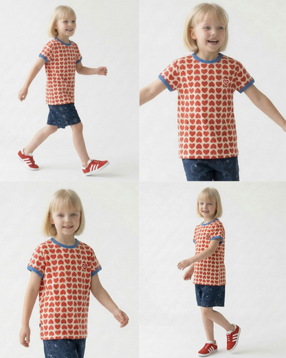 Red BB Heart Pattern One Mile Short Sleeve