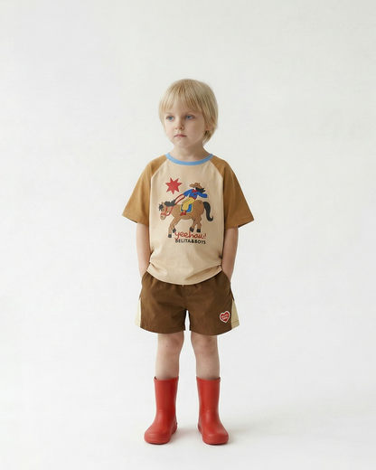 Brown BB Heart Edge Color Block Shorts