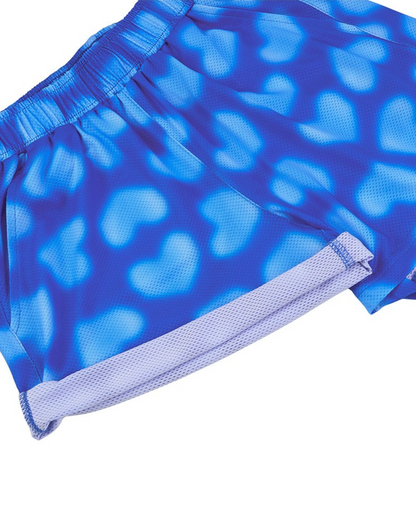 [SET] Blue Water Dye Heart Pattern Mesh Shorts