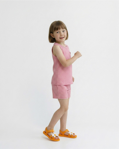 [SET] Pink BB Heart Stripe Sleeveless Shorts
