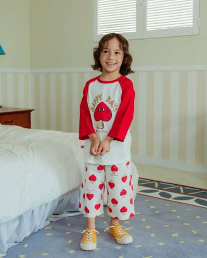 Red Mushroom Color Block Raglan Mid Sleeve