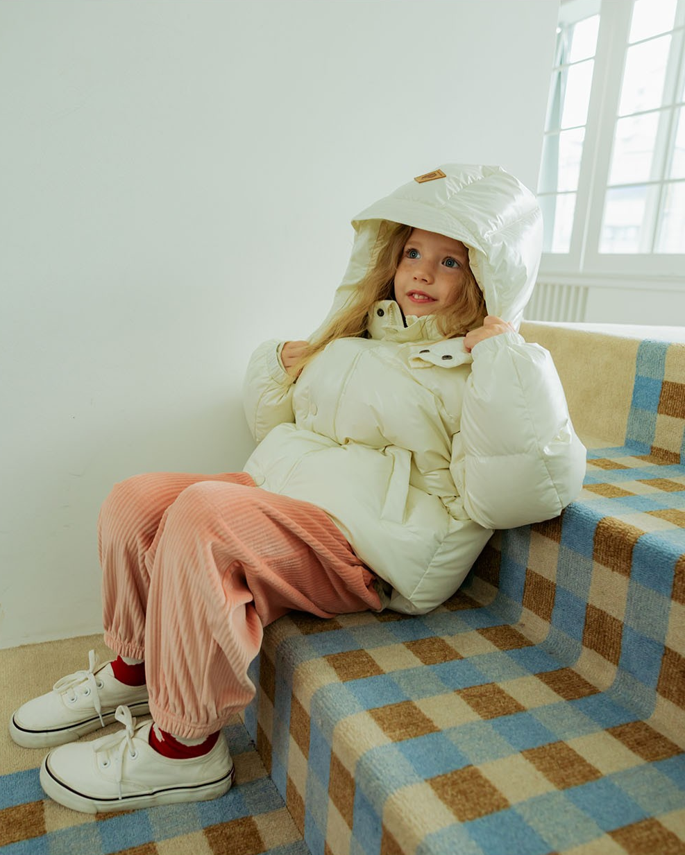 Cream Glossy Duck Down Hooded Jumper