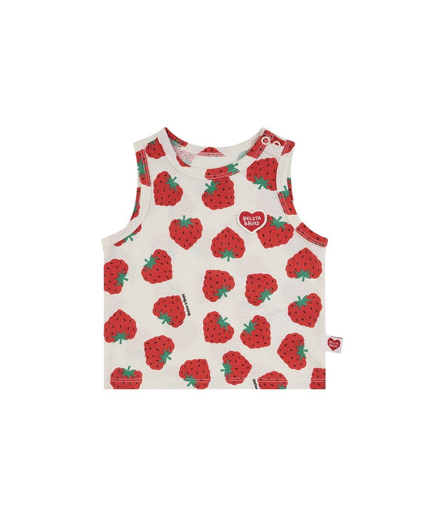 [BABY SET] Red Berry Pattern Mesh Sleeveless Shorts