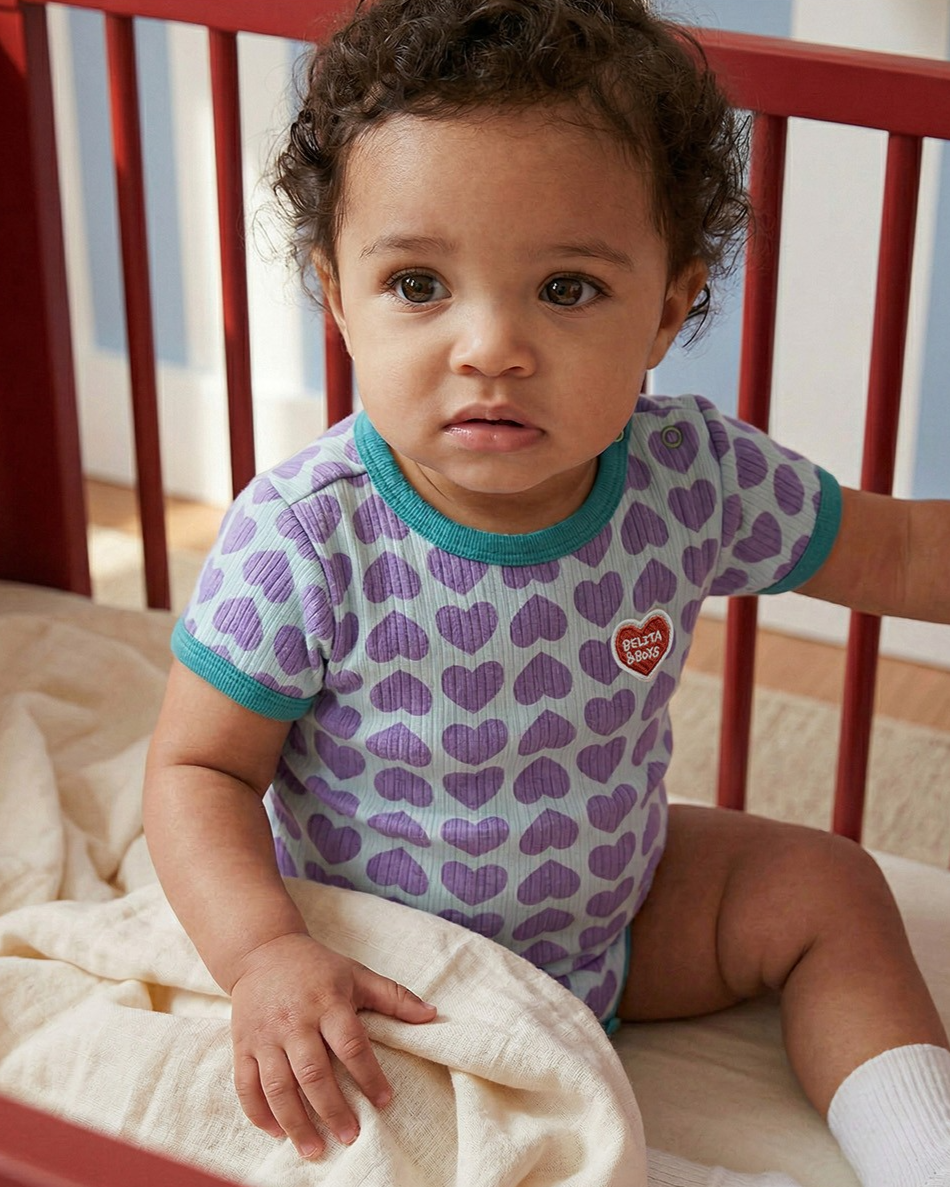 BABY Violet BB Heart Pattern Short Bodysuit