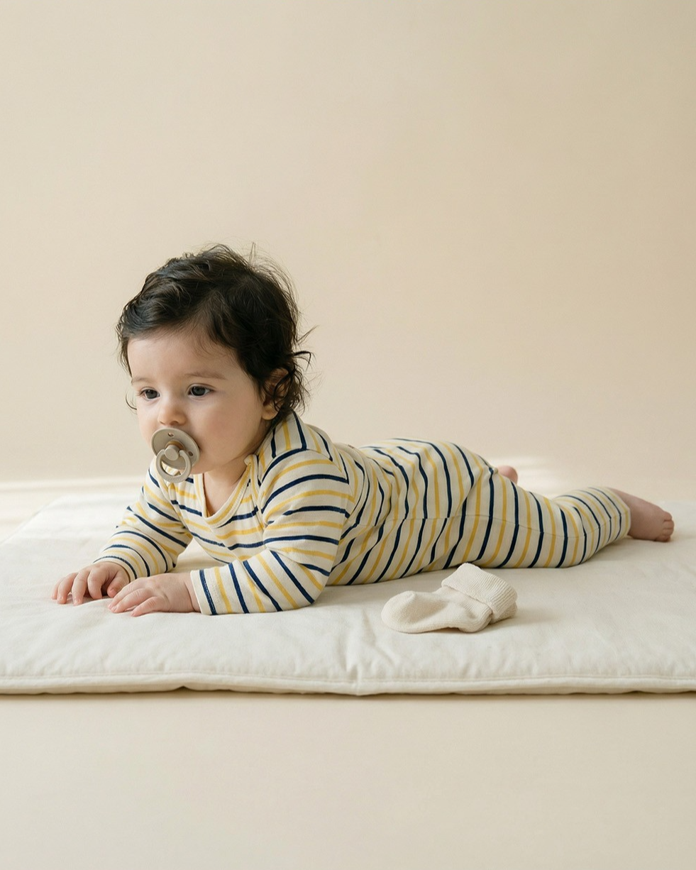 BABY Yellow BB Heart Multi Stripe Jumpsuit